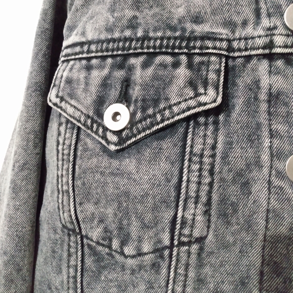 Black Acid Wash Denim Jacket - Picture 3 of 6